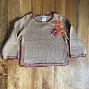 NWOT Tutto Piccolo Girls Wool Blend Tunic Sweater Embroidery Flowers Brown 8